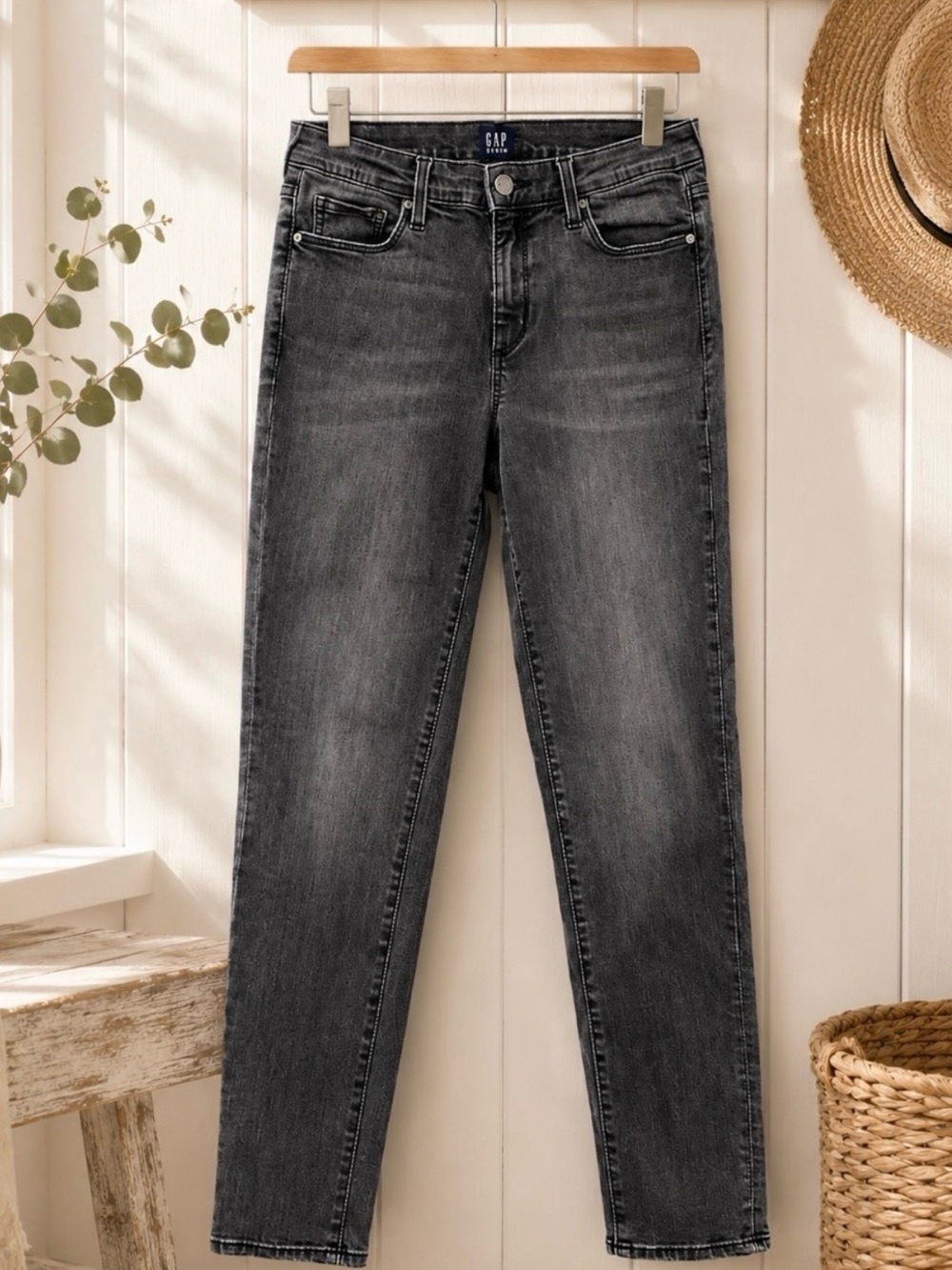 ✨ GAP Skinny Jeans Gray Wash Faded Black Stretch Denim Size 29